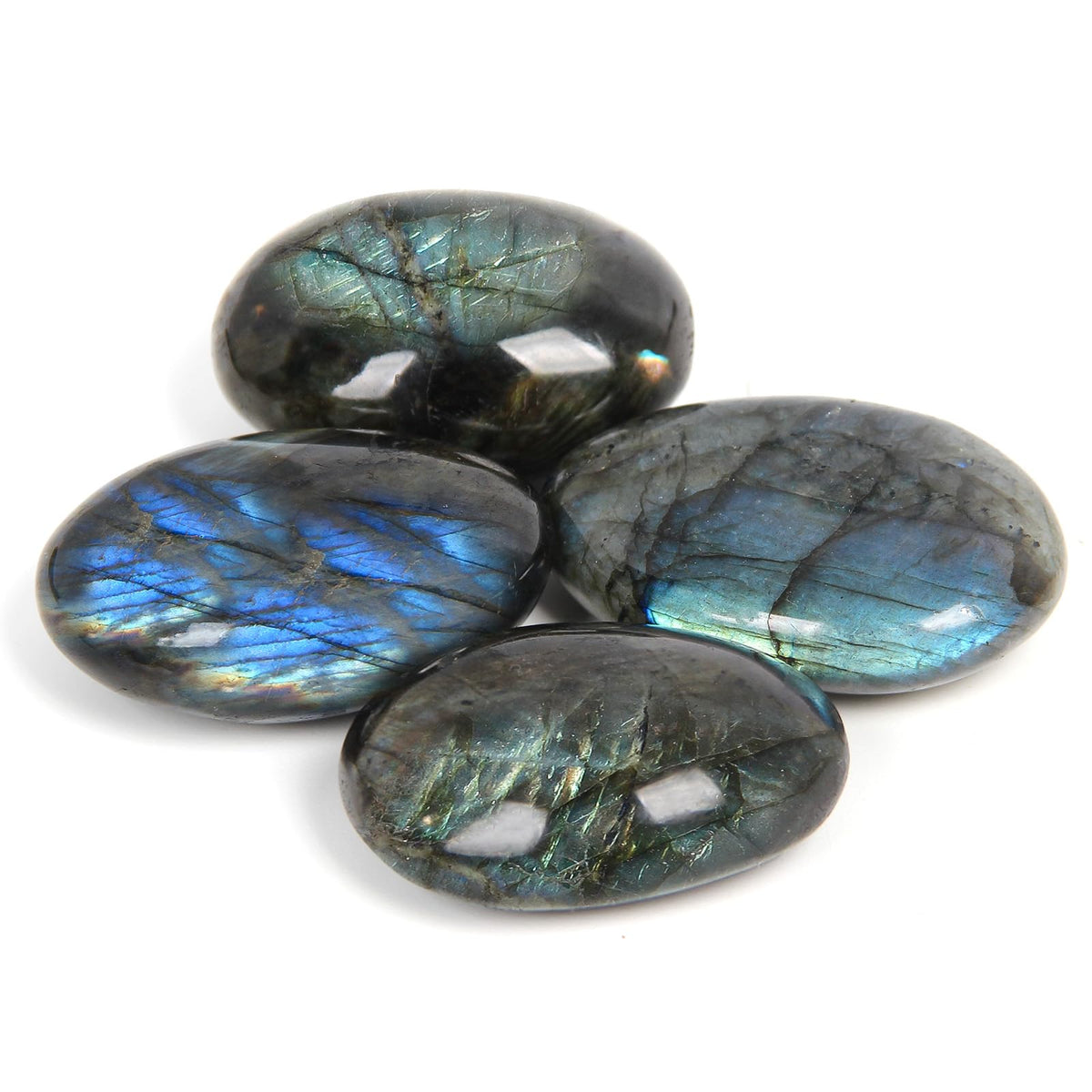 Orientrea Labradorite Palm Stone-4 Pcs Labradorite Quartz Plam Stone Pocket Energy Stones, Smooth Healing Crystal and Worry Stones