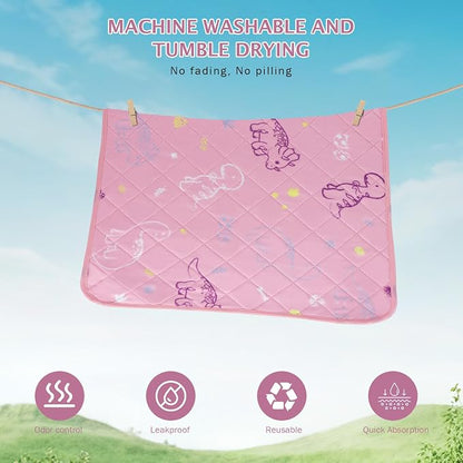 IEUUMLER Washable Pee Pads for Dogs, 2 Pack Non-Slip & Waterproof Whelping Pad, Reusable Puppy Potty Training With Fast Absorbent for Playpen EU007 (Pink Dinosaur, 24"X48"-2pcs)