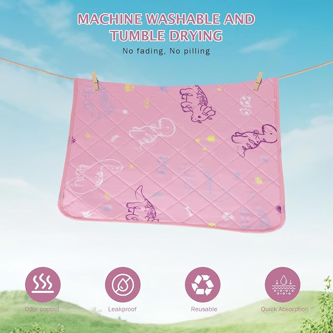 IEUUMLER Washable Pee Pads for Dogs, 2 Pack Non-Slip & Waterproof Pack Whelping Pad, Reusable Washable Puppy Potty Training Pad with Fast Absorbent for Playpen EU007 (Pink Dinosaur, 41"X41"-2pcs)