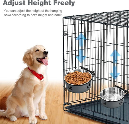 Dog Crate Bowls Hanging No Spill, Set of 2 Dog Crate Water Bowl, Kennel Bowls Mountable, Stainless Steel Pet Cage Accessories Feeder Water Food Dish Coop Cup for Cat Puppy Bunny Guinea Pig Ferret