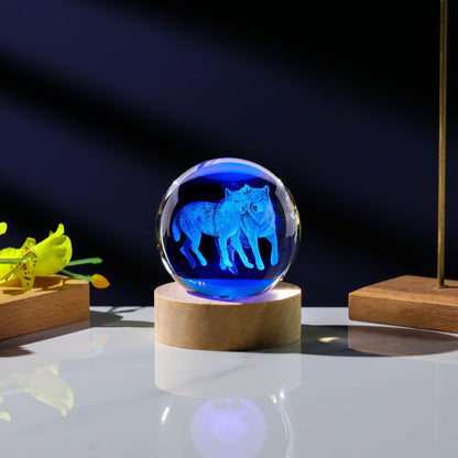 3D Wolf Crystal Ball 60mm - Figurines Decor Glass Animals for Women, Anniversary Birthday Gift for Best Friend, Wolf Lovers Keepsake Paperweight