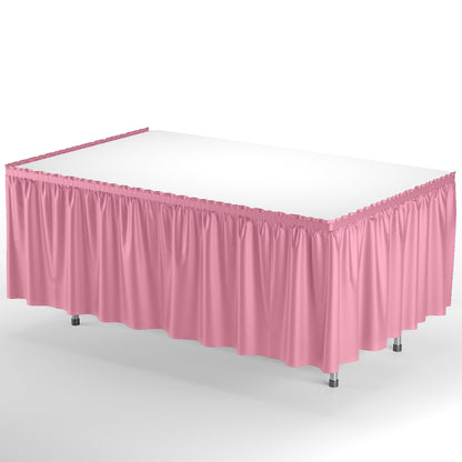 Exquisite Pink Table Skirt 6 Pack - Disposable Plastic Table Skirts for Rectangle Tables 6ft 8ft & Round Tables - 29in x 14ft Self-Adhesive Strip - Birthday Wedding Gender Reveal Decor