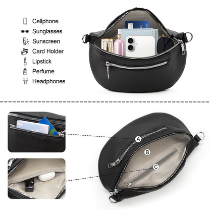Long Keeper Faux Leather Crossbody Bags Bum Bag for Women Fanny Pack Lady Trendy Shoulder Sling Bag Waist Bags Belt Bag (Matte Black)