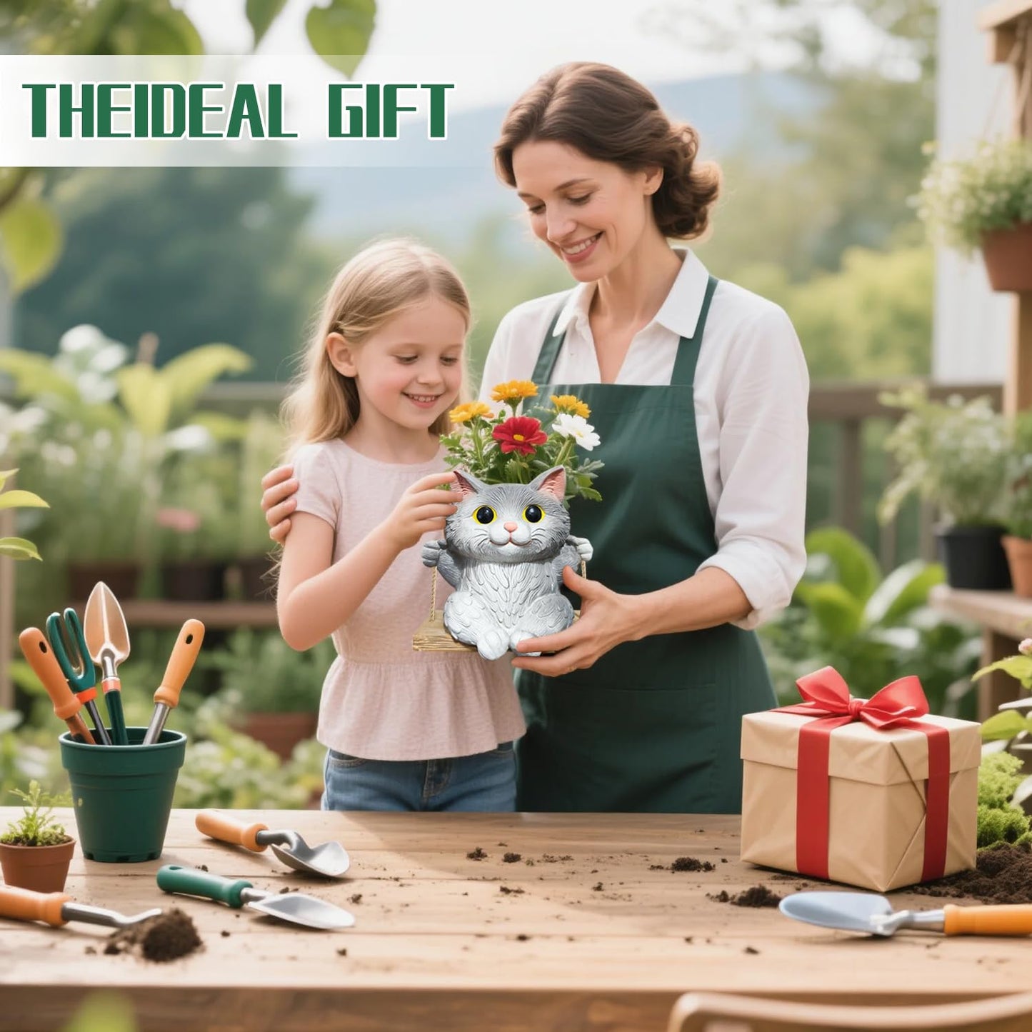 Pyoimmne Cat Hanging Planters for Indoor Outdoor Plants, Small Cute Hanging Pots for Succulent, String of Pearls Plant, Resin Hanging Flower Pots with Drainage Hole, Unique Gift, Garden Home Decor