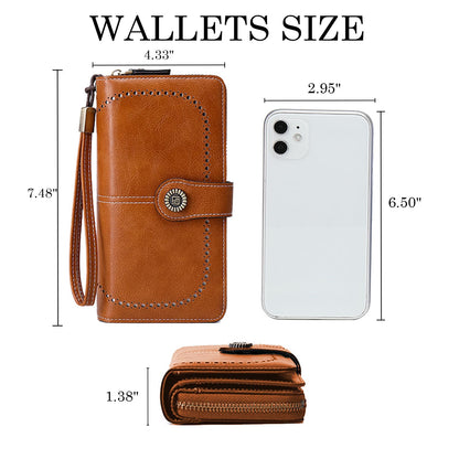 YAPAIOU Wallets for Women Leather Large Capacity Credit Card Holder Bifold RFID Blocking for Women with Pocket ID Window(Brown)