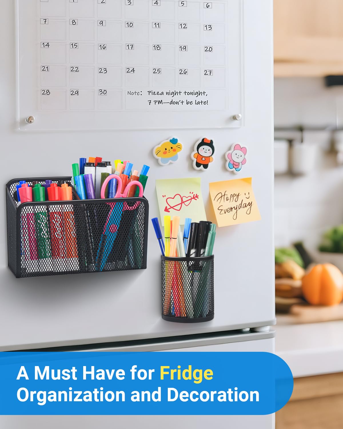 Magnetic Pen Holder, Metal Strong Magnet Pen Cup Magnetic Marker Storage Basket Locker Organizer for Whiteboard Refrigerator Fridge Locker Accessories Classroom Must Haves Teachers School Supplies