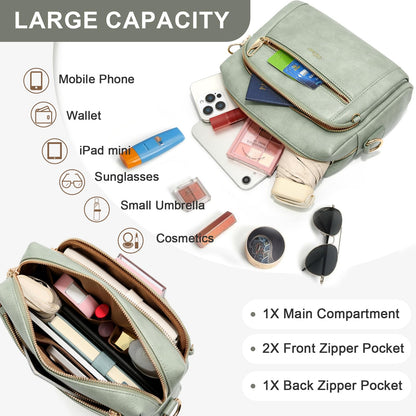 HILAEX Small Leather Crossbody Bags for Women Anti theft Purses and Handbag Shoulder Hangbag with Wide Strap Tassel Pale Green