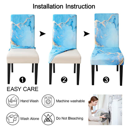 JQinHome Ink Art Painting Chair Covers for Dining Room Set of 6, High Stretch Removable Washable Parsons Chair Slipcover for Home Party Hotel Wedding Ceremony (Blue Marble,6PCS)