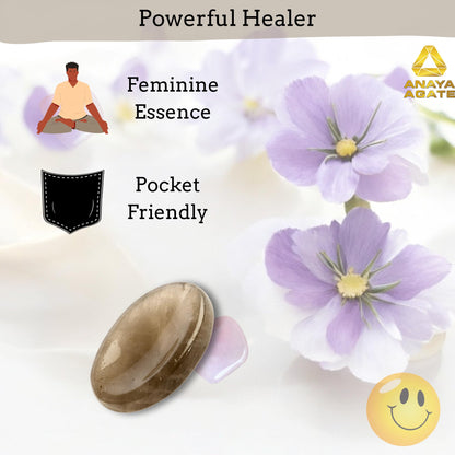 Anaya Agate Smoky Quartz Worry Stones Certified Crystal Thumb Worry Stone for Anguish, Relaxing and Soothing Balance Stones for Meditation, Stress Relief Crystals and Healing Stones for Men, Women