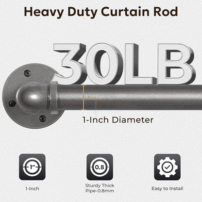 Zeerobee Curtain Rods for Windows 66 to 120, 1 Inch Industrial Wrap Around Grey Curtain Rod, Indoor/Outdoor Room Divider Adjustable Drapery Pole, 66"-120"