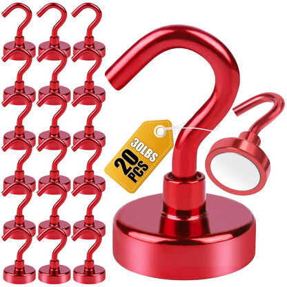 DIYMAG Magnetic Hooks, 30Lbs Strong Heavy Duty Cruise Magnet S-Hook for Classroom, Fridge, Hanging, Cabins, Grill, Kitchen, Garage, Workplace and Office Etc, (20 Pack-Red)
