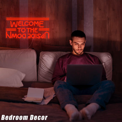 BMLOPZ Welcome To The Upside Down Neon Sign Dimmable Neon Lights for Wall Décor USB Powered LED sign for Bedroom Game Room Man Cave Great Gift for Birthday christmas etc;(16.4 * 8.3 inches)