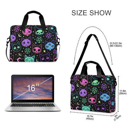 JIPONI Cute Cartoon Witchcraft Cat Halloween 15.6 16 Inch Laptop Case Bag Briefcase Messenger Computer Bag for Men Women with Shoulder Strap Handle