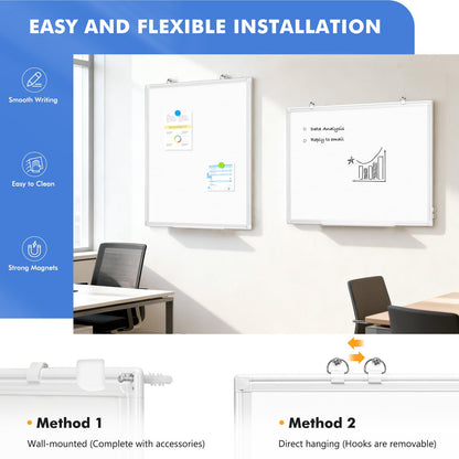 WALGLASS Double-Sided Dry Erase White Board, 36" x 24" Magnetic Whiteboard for Wall, Hanging Mounted White Board Silver Aluminium Frame for Home, School, Office, Kitchen