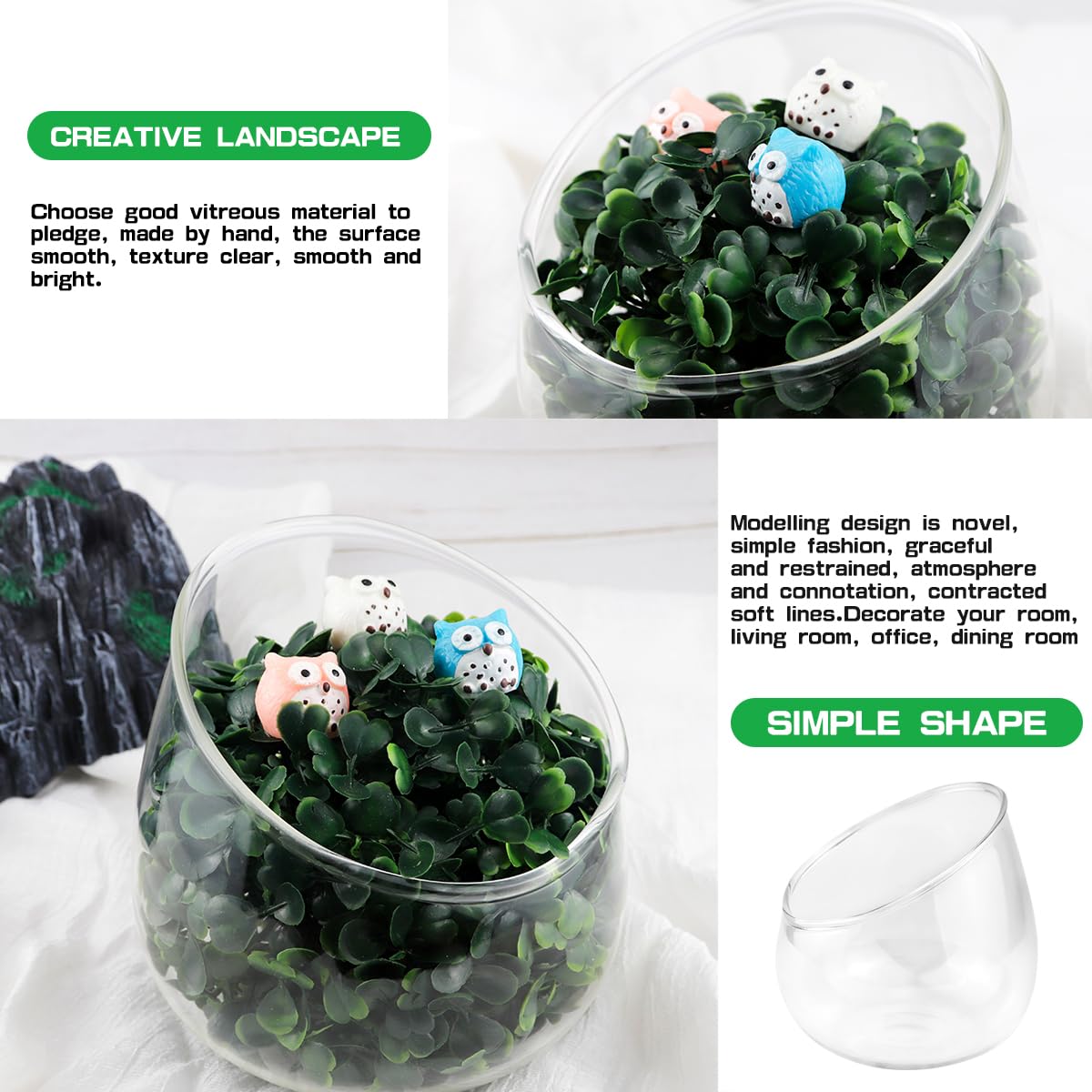 LNQ LUNIQI Glass Slant Cut Bowl Vase Clear Slanted Globe Terrarium Flower Vase Planter Table Centerpiece for Succulents, Cacti, Moss