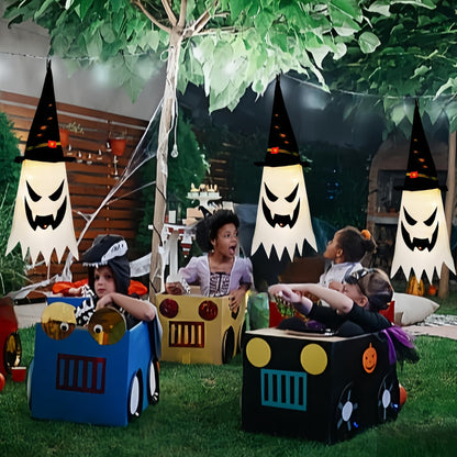 31.5" (3Pcs) Halloween Decorations Outdoor Indoor Hanging Ghosts Witch Hat, Glowing Witch Hat Halloween Ghost Decor for Room,Yard,Garden,Tree,Eaves,Party