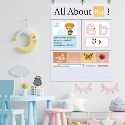 Blosssound 34 x 27 All About Letter Pocket Chart 103 ABC Flash Cards Letter of The Day Week Chart Alphabet Tracing Educational Wall Poster Teachers Homeschool Learning Activities(White)