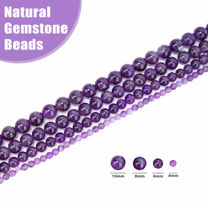 CMBYN Natural Stone Beads Round Genuine Real Stone Beading Strand Loose Gemstones DIY Smooth Bead for Bracelet Necklace Earrings Jewelry Making (Amethyst, 10mm 36 Pieces)