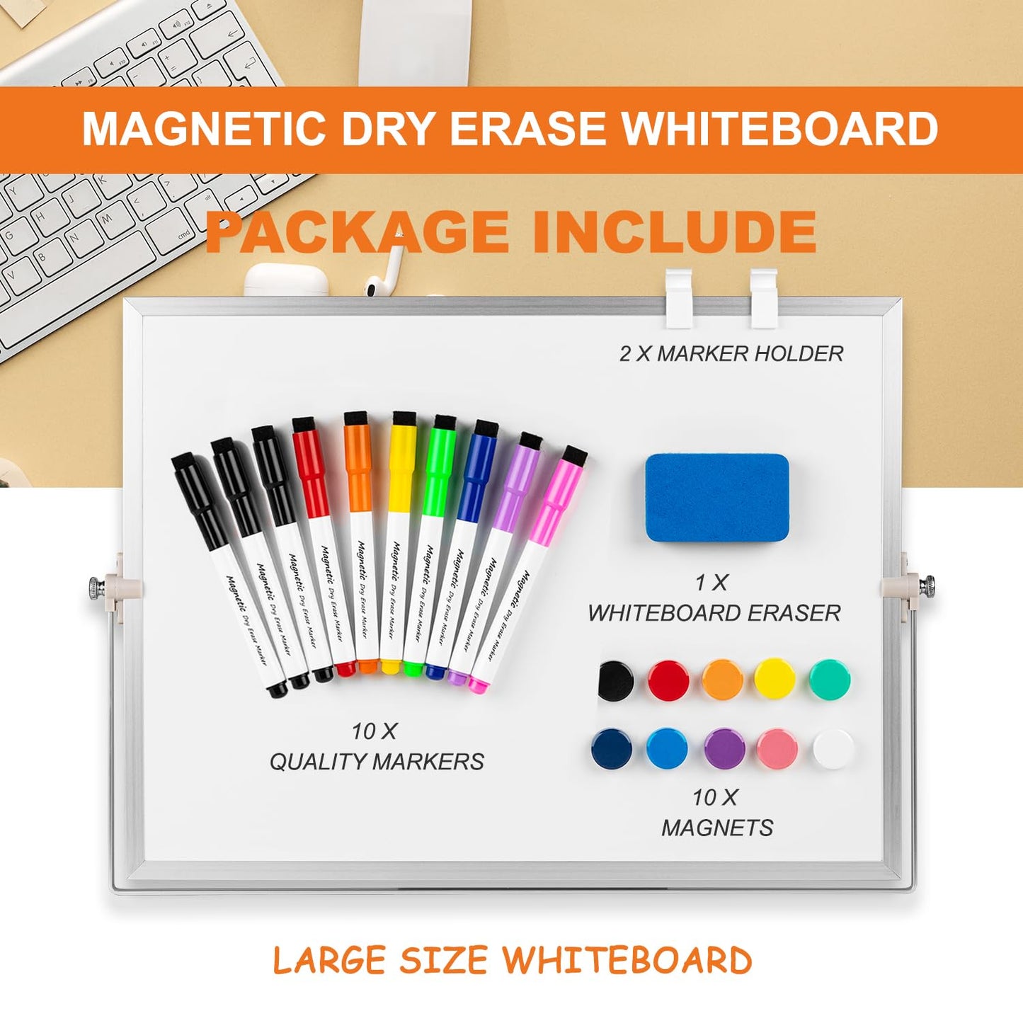 Dry Erase White Board, Aisuoker 16 x 12inch Magnetic Desktop Whiteboard with Stand,10 Markers, 10 Magnets and 1 Eraser, Portable Double-Sided White Board for Kid Drawing Memo to Do and List Wall-White