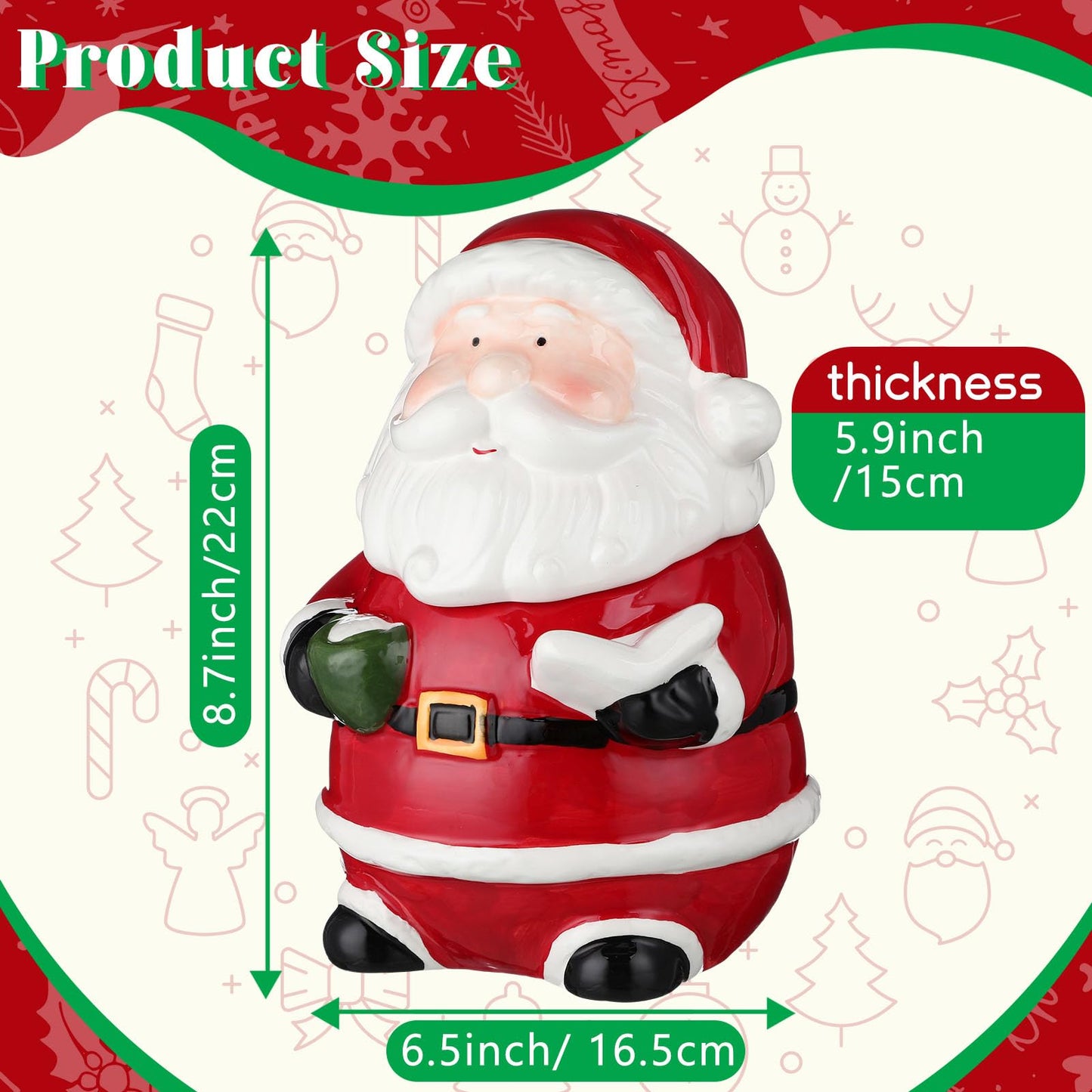 Nuogo Christmas Cookie Jar Ceramic Santa Snowman with Lids Ceramic Food Storage Container Jar for Christmas Cookies, Candy, Holiday Treats Xmas Gift Decorations (Chic Santa)