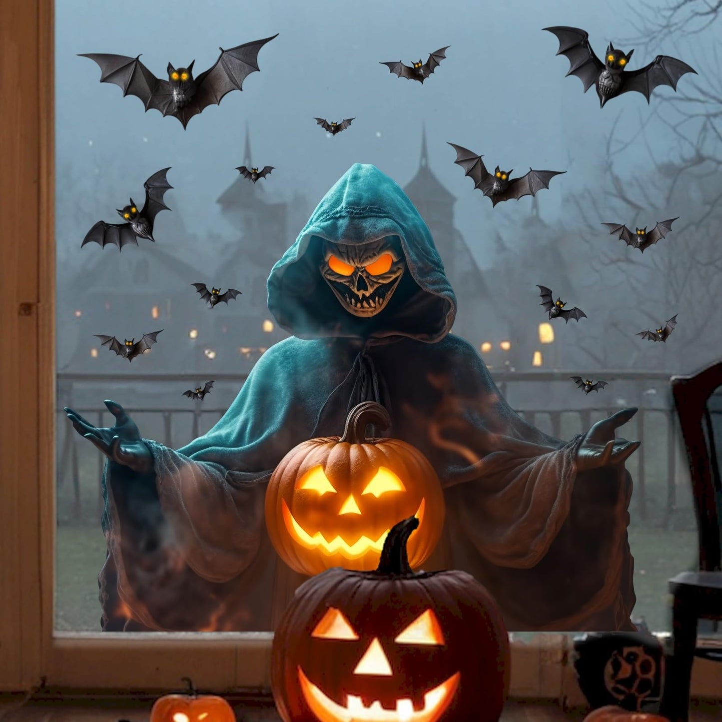 Halloween Window Decorations Clings Large Ghost Decals for Glass Door Double Sided Scary Window Decal Removable Indoor Halloween Party Supplies Spooky Bats Static Decal for Home Office Holiday Decor