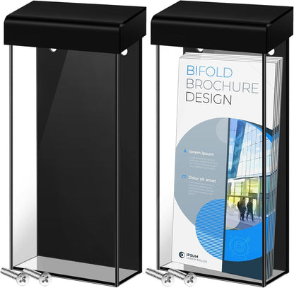 Remerry 4 Pcs Acrylic Outdoor Brochure Holder 4 x 9 Inch Waterproof Wall Mount Literature Box with Black Lid Clear Pamphlet Holder with Screws for Flyer Display Map Menu Envelope