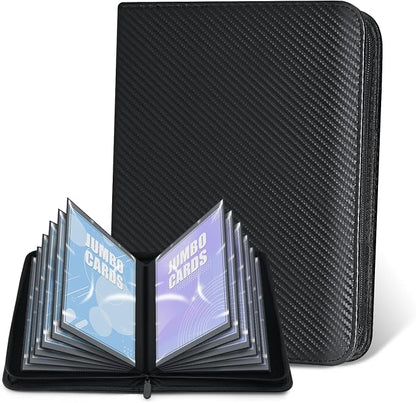 Jumbo Card Binder for PKM– WITHYU PU Leather Ringless Card Collection Binder with 60 Pockets, 5.7'' x 7.9''Card Holders Storage Album for Game Card (Carbon Black)
