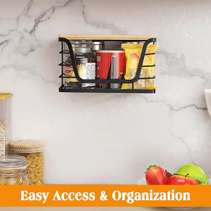 Trash Bag Holder & Wire Dishcloth, Stackable Trashbag Dispenser With Bamboo Lid, Large Trash Bag Holder and Small Garbage Bag Dispenser for Countertop Organization(4 Pcs)