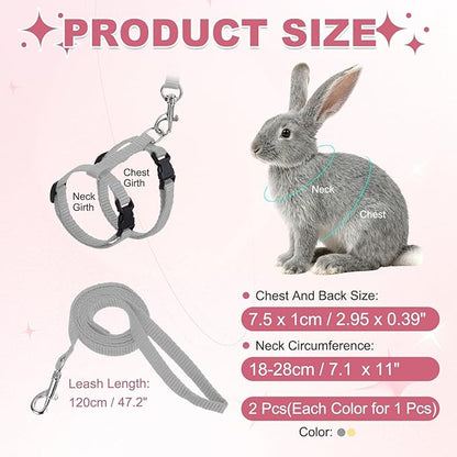 Rabbit Harness and Leash, Escape Proof Bunny Cat Leash Small Animal Harness Soft Adjustable Buckle(2Pcs, Beige/Gray) for Bunny Kitten Cats Puppies Walking Hiking Training