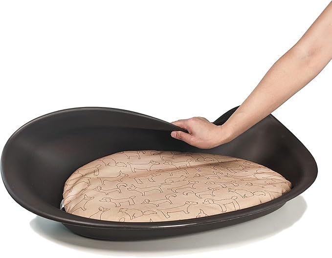 Richell: Oval Pet Bed - Medium Brown - Dogs & Cats, Flexible Waterproof Plastic Frame, Washable Polyester Cushion Size 21.7x16.1x2.2