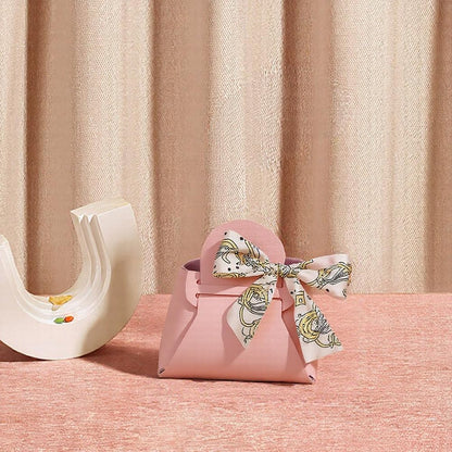 CALFOVERA 12 Pack Small Party Favor Boxes Reusable Faux Leather Gift Candy Wrapping Bags with Handle Ribbon Pink Mini Treat Handbags for Weddings Party Guest Gift Bridal Showers Birthday Halloween