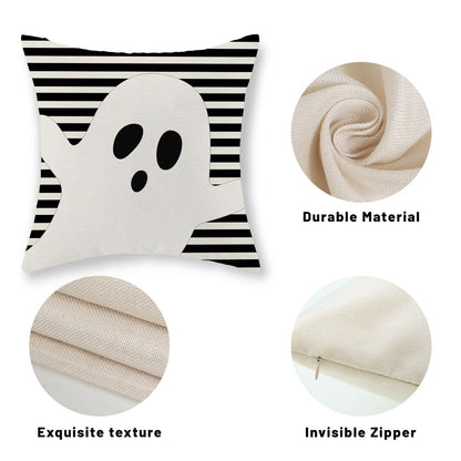 DAFENA Halloween Pillow Covers 18x18 Inch 2 Pcs Black Striped Cream Cute Spooky Ghost Fall Decor Throw Pillows Autumn Outdoor Seasonal Decoration Pillowcase Linen Cushion Cover for Couch Sofa