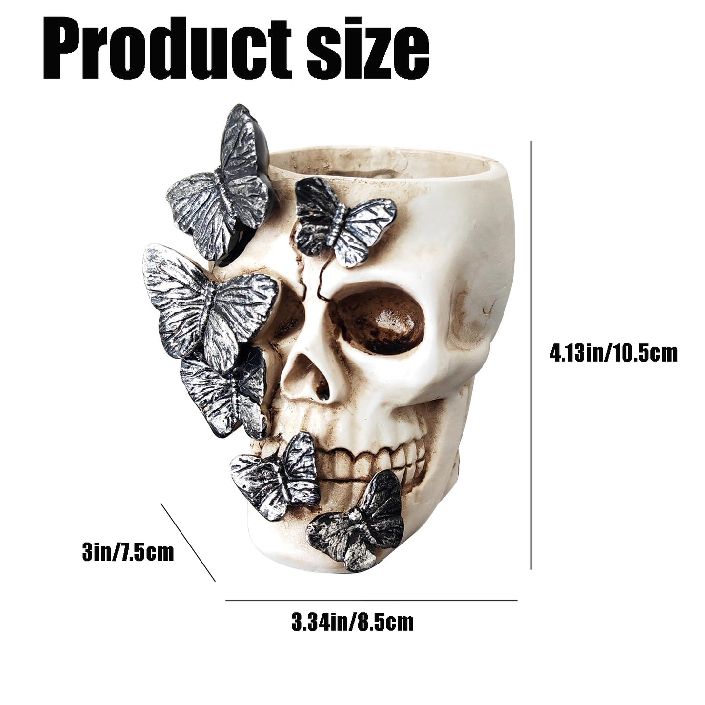 Fsocpen Skull Pen Holder,Skull Makeup Brush Holder,Bathroom storage Holder,Spooky Goth Decorations,Halloween Decoration,Vanity, Desk, Office Organizer, Stationary, Decor Planter