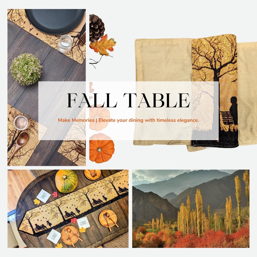 DaDalogy Farmhouse Rustic Dining Placemats - Set of 4 Tapestry Woven Cotton Halloween Kitchen Table Mats Fall Silhouette Decor - Family Cozy Cabin Orange Tan Black Decorative - 13” x 19”
