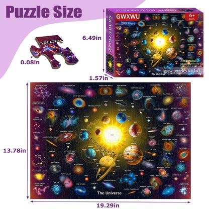 GWXWU Puzzles for Kids Ages 6-8 and 8-10, 200 Piece Solar System Planets Learning Educational Jigsaw Puzzles, Educational Learning Toy for Boys and Girls