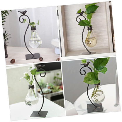 GALPADA Creative Hydroponic Glass Vase with Metal Stand, Small Tabletop Flower Vase Ornament for Home Decor and Plant Propagation, Contemporary Glass Terrarium Planter