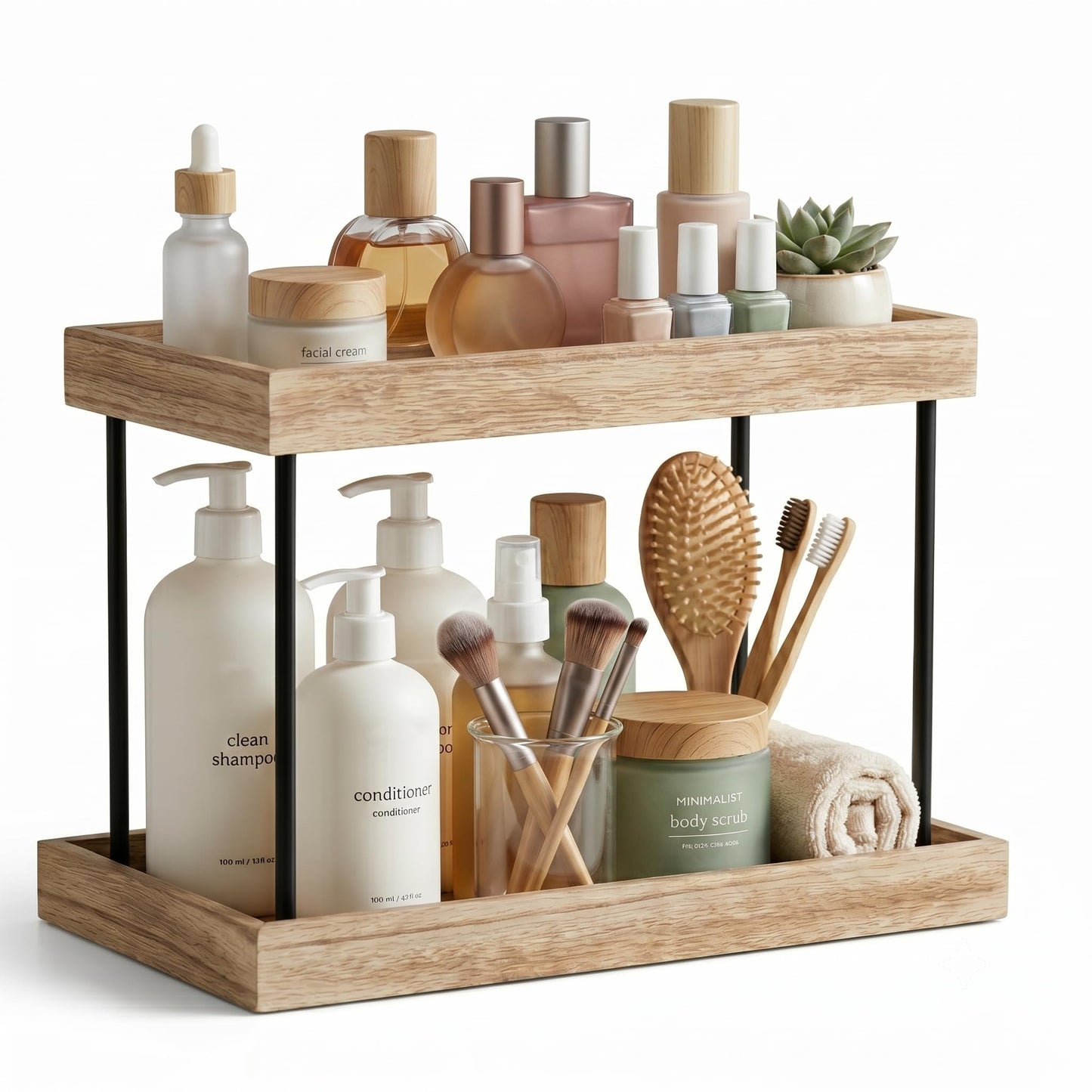 WOPITUES Bathroom Counter Organizer,2 Tier Perfume Organizer,Wooden Bathroom Organizers and Storage for Makecup Perfume Skincare,Countertop Organizer in Kitchen,Bedroom,Coffee Bar,Rustic Brown