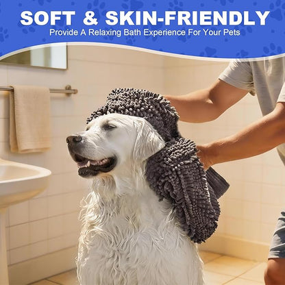 WOUSEDO Microfiber Chenille Dog Towel 1 Pack, Super Absorbent & Quick Dry | Pet Bath Shammy Towel, 13.8 x 31.5 Inches, Wash Grooming Towels for Small to Large Pets, Grey