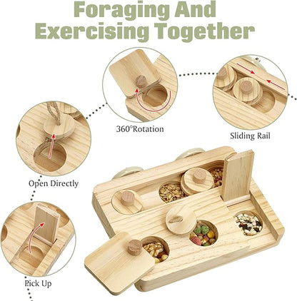 BNOSDM Wooden Bird Foraging Toys with Enrichment Puzzle for Training & Chewing Natural Wood Stand Platform Feeder Cage Accessoriesfor Small and Medium Parrots, Parakeets, Cockatiels, Sun Conures