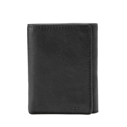 Fossil Men's Ingram Leather Trifold with ID Window Wallet, Leather Trifold Wallet for Men, Black