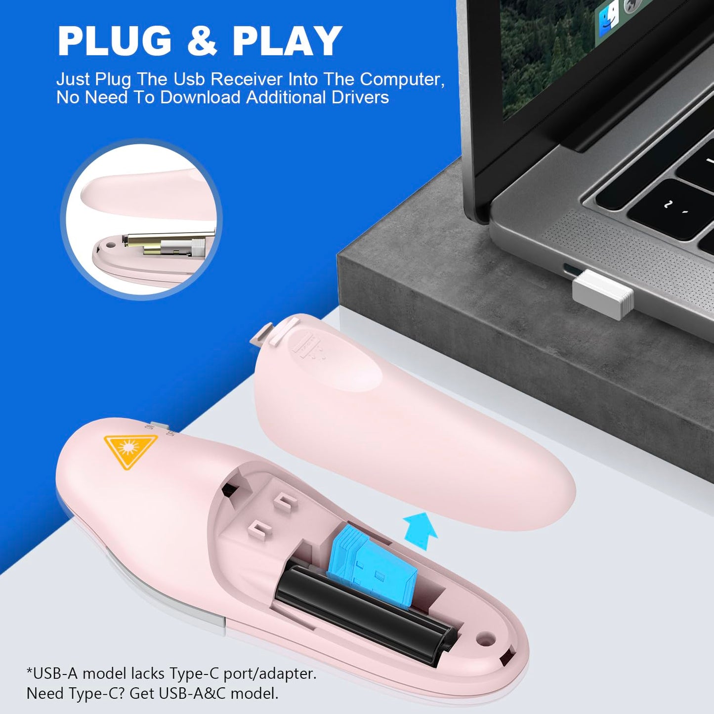 QUI Presentation Clicker Wireless Presenter Remote Clicker for PowerPoint Presentation Remote, PowerPoint Slide Advancer for Mac/Windows/Google Slide/Keynote, Pink, A