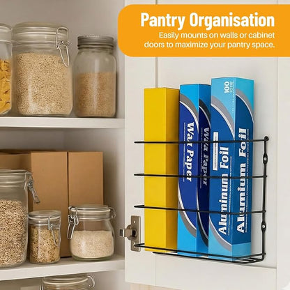 Evelots Kitchen Wrap Organizer - 2 Pack - Hold up to 4 Plastic, Foil, Paper, Wax - Cabinet Door, Wall Rack Basket - Sandwich, Freezer, Food Bag Storage - Laundry Supplies - Black