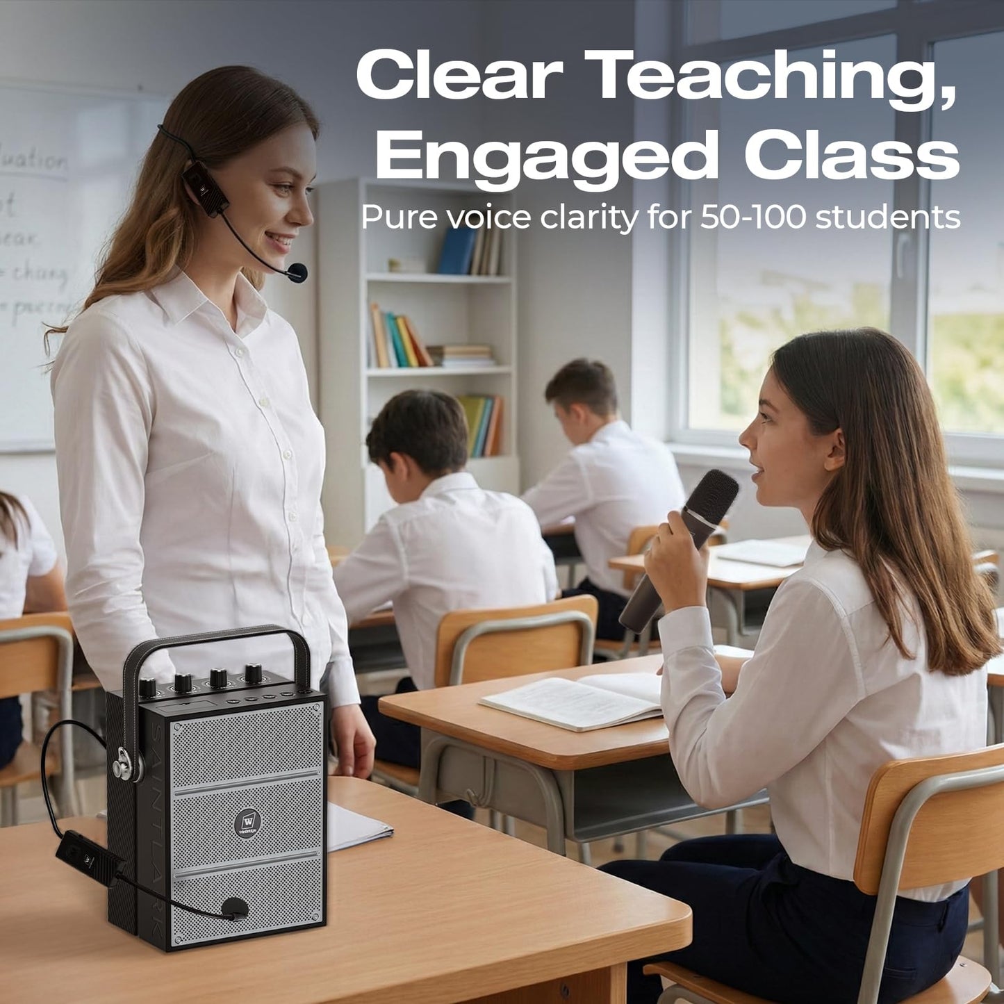 WinBridge S97 60W Bluetooth Speaker Mic– Powerful Wireless Voice Amplifier with Dual Microphones, Portable PA System & Karaoke Machine for Teachers, Sound Effects, Guitar Input, High Bass