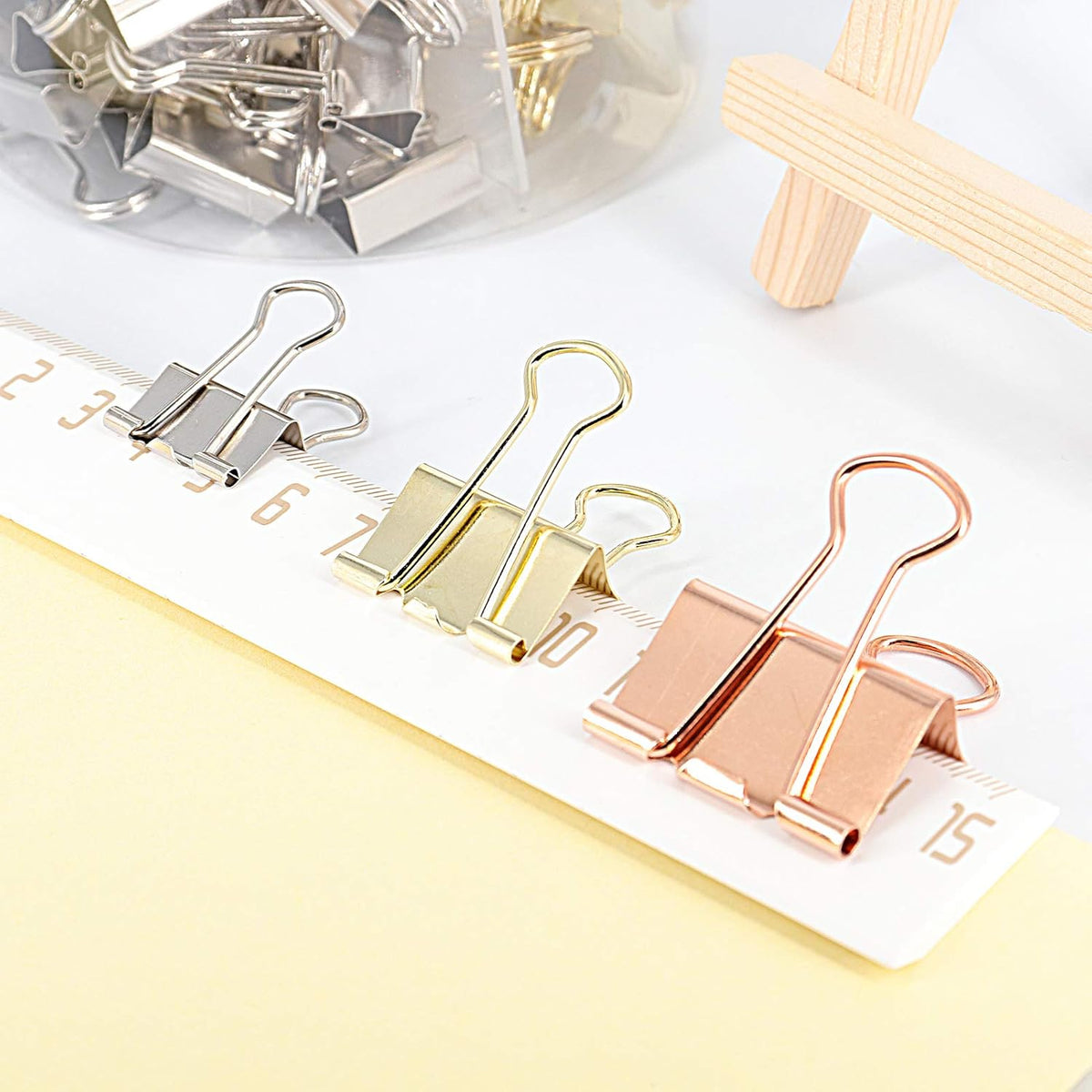Office Binder Paper Clips Assorted Sizes Set (Small, Medium, Large) Multicolored (Rose Gold, Gold, Silver), 42 Pack