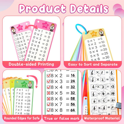 Kiadekoce Math Flash Cards 0-12, 60PCS Times Table Flash Cards Chart, with Dry Erase Markers Sorting Ring, 1st, 2nd, 3rd Grades Educational Math Multiplication Game for Kids Classroom Home