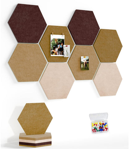 Uoisaiko 8 Pack Hexagon Felt Bulletin Board Tiles - 12" Large Thick Pin Board for Walls with 30 Push Pins, DIY Boards for Office Home School Decor, Aesthetic Hex Cork Board Alternative