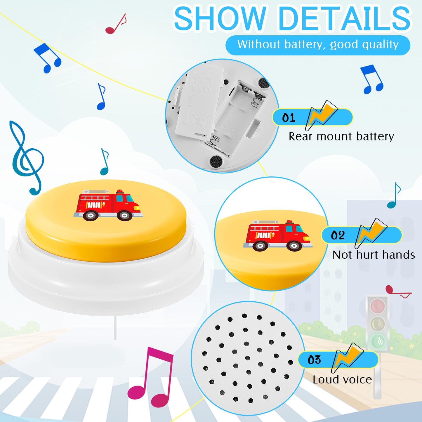 Syhood 8 Pcs Transportation Sounds Buzzer for Trivia Games, Answer Buzzers for Classroom, Feud Jeopardy Buzzer Button with Lights and Sounds for Classroom Party Teacher Game Show