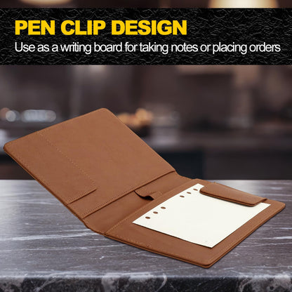 PATIKIL Restaurant Check Presenters, 2Pcs Guest Check Bill Holder with Magnetic Clip PU Leather Check Presenters for Restaurants Waitress Servers Bars, Light Brown