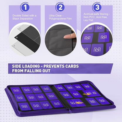Premium Card Binder 12 Pocket for 720 Pockets Trading Card Binder, PU Zipper Card Collection Album, Sturdy Side-Loading Card Book Holder for MTG, TCG, Game Cards, Sports Cards