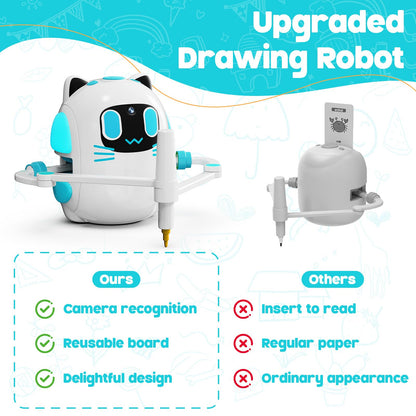 Drawing Robot for Kids with Camera Recognition, Smart Drawing Robot for Kids 3-8, Interactive Educational Drawing Machine with 150 Cards & 12 Colorful Pens, Christmas Birthday Gifts for kids Ages 3+
